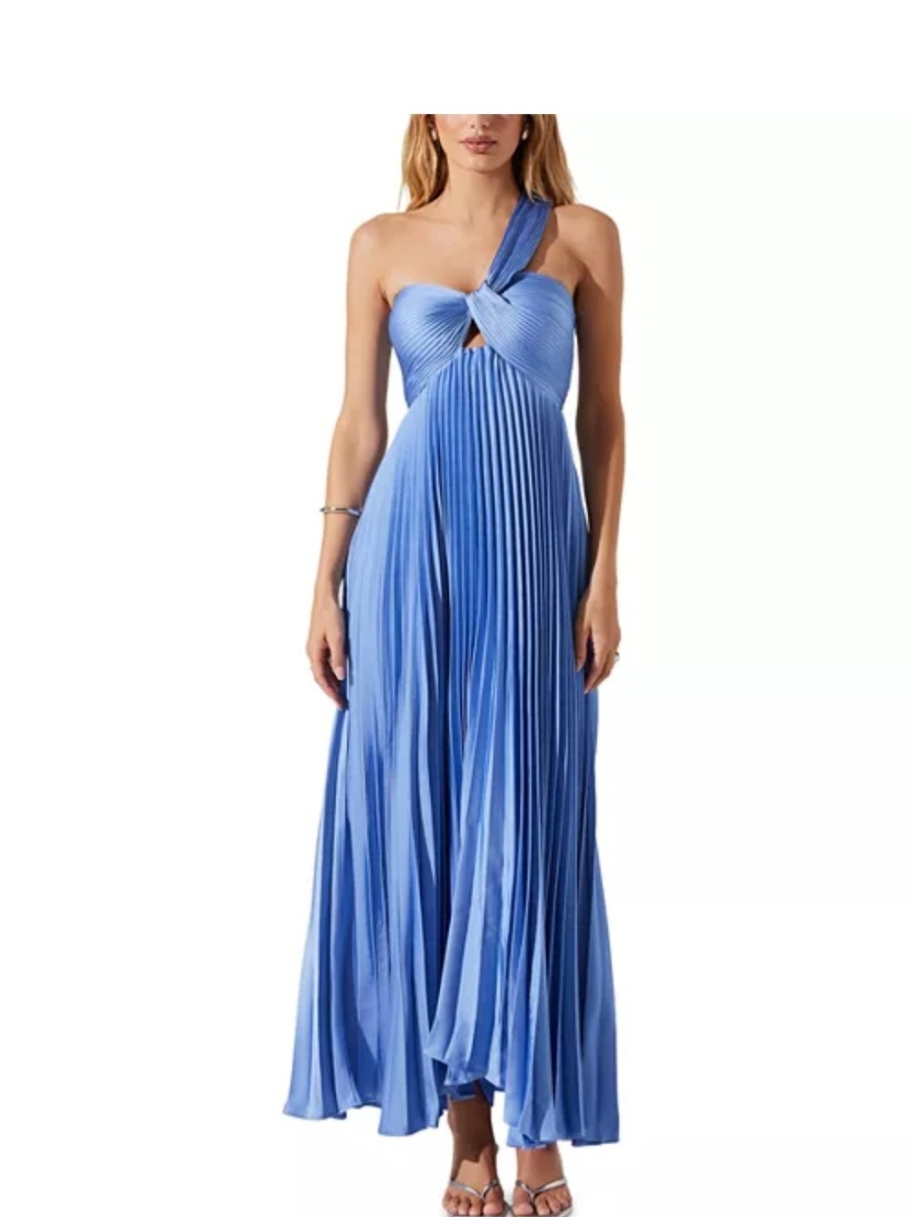 ASTR Periwinkle One-Shoulder Pleated Maxi Dress